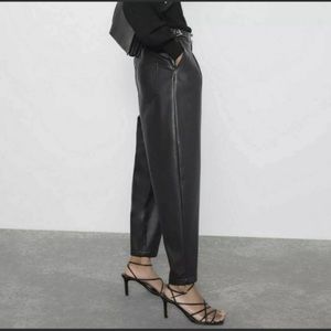 ZARA Slouchy vegan leather high waist biker slacks 2